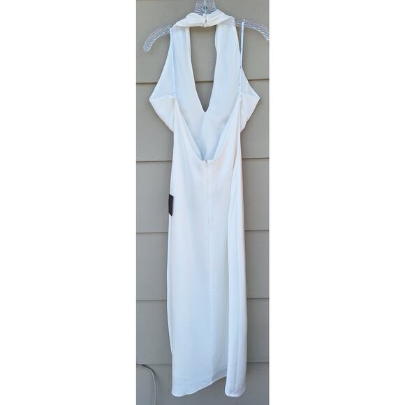 Lulus White Satin Slip Dress Halter Criss Cross Neckline Side Slit Low Back Sz L - Picture 5 of 12